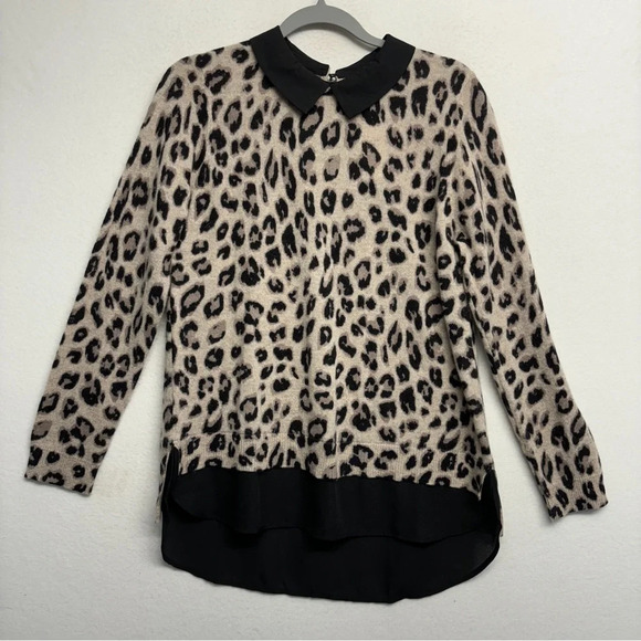 NWT Charter Club 100% Cashmere Leopard Sweater Collared M - Picture 1 of 9